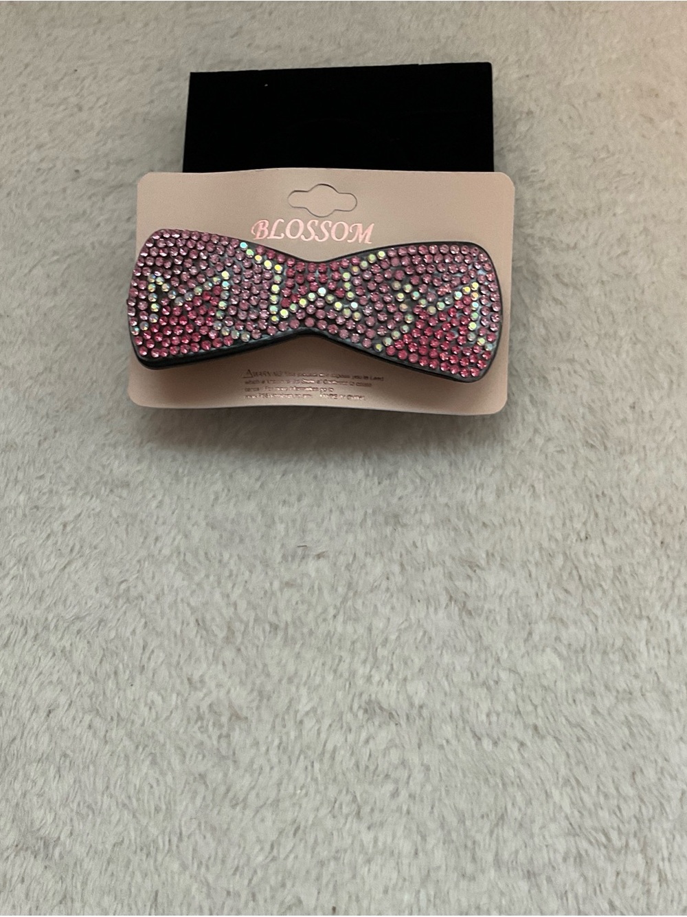 Blossom Pink Crystal Bow Hair Clip with Iridescent Accents